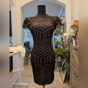 Dress The Population Black Sequin Chevron Bodycon Cocktail Dress Small USA Made